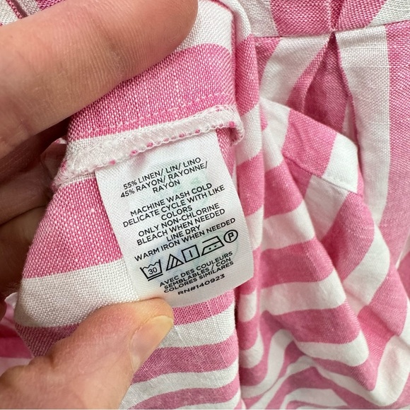 LOFT Striped Tie Waist Midi Shirtdress Poppy Linen blend Sz 0 New with tags - Picture 6 of 9